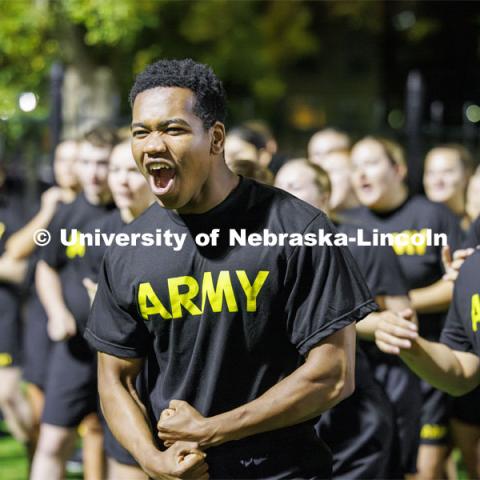 ROTC Joint Field Meet is like an ROTC Olympics for the Nebraska cadets and midshipmen. Army, Air Force and Navy/Marine cadets and midshipmen compete in events such as Maneuvering Under Fire, Log Sit-ups, Tug-Of-War, Casualty Evacuation and Ultimate Frisbee. Army beat Navy in a sudden death 4x400 relay to claim the title. October 26, 2023. Photo by Craig Chandler / University Communication.