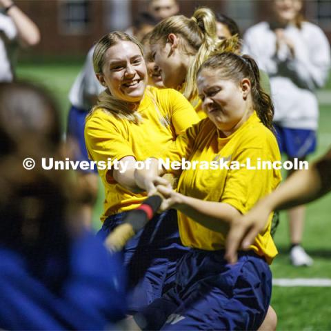 ROTC Joint Field Meet is like an ROTC Olympics for the Nebraska cadets and midshipman. Army, Air Force and Navy/Marine cadets and midshipmen compete in events such as Maneuvering Under Fire, Log Sit-ups, Tug-Of-War, Casualty Evacuation and Ultimate Frisbee. Army beat Navy in a sudden death 4x400 relay to claim the title. October 26, 2023. Photo by Craig Chandler / University Communication.