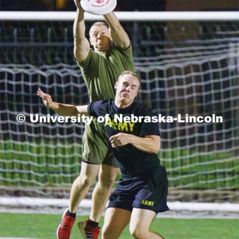 ROTC Joint Field Meet is like an ROTC Olympics for the Nebraska cadets and midshipman. Army, Air Force and Navy/Marine cadets and midshipman compete in events such as Maneuvering Under Fire, Log Sit-ups, Tug-Of-War, Casualty Evacuation and Ultimate Frisbee. Army beat Navy in a sudden death 4x400 relay to claim the title. October 26, 2023. Photo by Craig Chandler / University Communication.