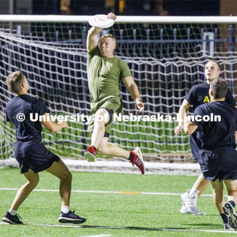 ROTC Joint Field Meet is like an ROTC Olympics for the Nebraska cadets and midshipman. Army, Air Force and Navy/Marine cadets and midshipman compete in events such as Maneuvering Under Fire, Log Sit-ups, Tug-Of-War, Casualty Evacuation and Ultimate Frisbee. Army beat Navy in a sudden death 4x400 relay to claim the title. October 26, 2023. Photo by Craig Chandler / University Communication.