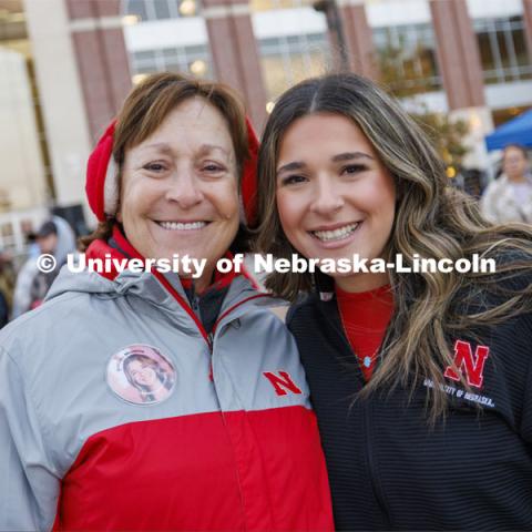 Cari Cohn-Morros and her daughter, Rachel Morros. Rachel is one of this year’s homecoming court. Cari was on the UNL homcoming court in 1981. Nebraska football versus Purdue. Homecoming game. Seniors Hannah-Kate Kinney of Omaha and Preston Kotik of Hooper have been crowned homecoming royalty at the University of Nebraska–Lincoln. October 28, 2023. Photo by Craig Chandler / University Communication.