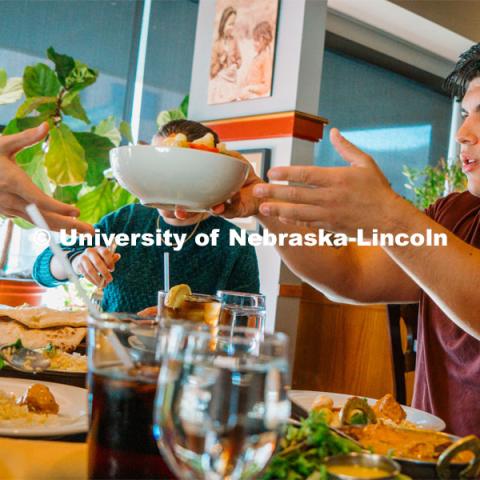 Students eat at The Oven restaurant in the Haymarket. About Lincoln at The Oven. November 2, 2023. Photo by Matthew Strasburger / University Communication.