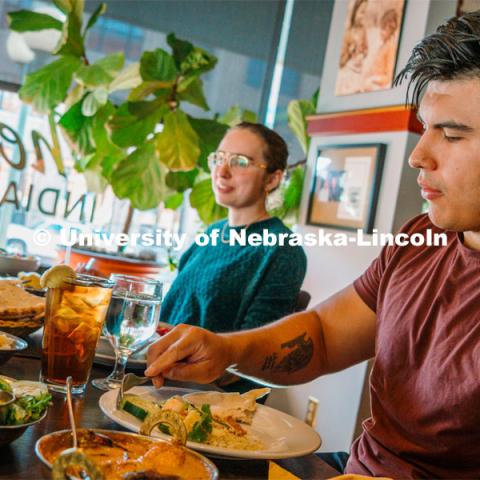 Students eat at The Oven restaurant in the Haymarket. About Lincoln at The Oven. November 2, 2023. Photo by Matthew Strasburger / University Communication.