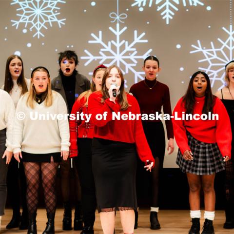 UNL’s The Red Keys, an A Cappella group on campus, hosted their winter showcase in the Swanson Auditorium to highlight all their hard work and talent from this semester. December 1, 2023. Photo by Kylie Galvin / Office of Student Affairs.