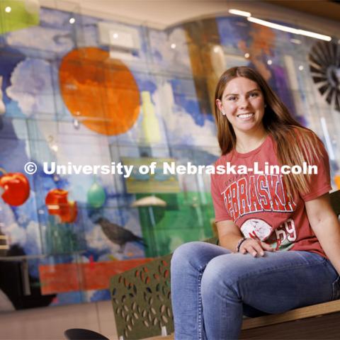Abby Steffen, Junior in Speech-Language Pathologist, attends UNL with a scholarship from The Nebraska Promise program. The program covers undergraduate tuition at the University of Nebraska's four campuses (UNK, UNL, UNMC and UNO) and its two-year technical college (NCTA). December 8, 2023. Photo by Craig Chandler / University Communication and Marketing.