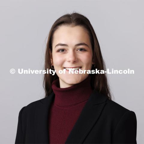 Studio portrait of Jordan Harper, New Student Enrollment Orientation Leaders. December 11, 2023. Photo by Craig Chandler / University Communication and Marketing.