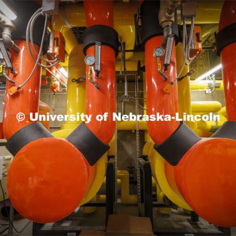 HVAC room in Kiewit Hall. January 16, 2024. Photo by Craig Chandler / University Communication and Marketing.