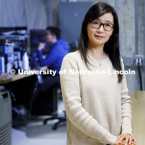 Liyan Qu, Associate Professor in Electrical and Computer Engineering , has been elected a senior member of the National Academy of Inventors.  She is the first Husker woman and fifth UNL researcher overall to receive the recognition since the program launched in 2018. February 26, 2024. Photo by Craig Chandler / University Communication and Marketing.