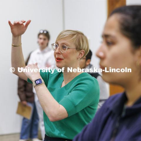 Courtney Hillebrecht’s POLS 160: International Relations. Professors using the Sheldon Museum of Art as part of their classroom teaching. Photos for Nebraska Quarterly alumni magazine. March 7, 2024. Photo by Craig Chandler / University Communication and Marketing.