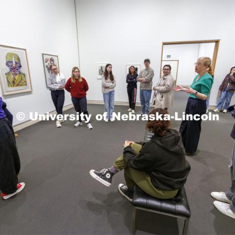 Courtney Hillebrecht’s POLS 160: International Relations. Professors using the Sheldon Museum of Art as part of their classroom teaching. Photos for Nebraska Quarterly alumni magazine. March 7, 2024. Photo by Craig Chandler / University Communication and Marketing.