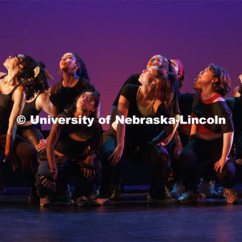 Rehearsal for Evenings of Dance in the Johnny Carson Theater. Event will be held April 11-13. April 9, 2024. Photo by Craig Chandler / University Communication and Marketing.