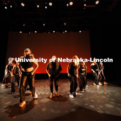 Rehearsal for Evenings of Dance in the Johnny Carson Theater. Event will be held April 11-13. April 9, 2024. Photo by Craig Chandler / University Communication and Marketing.