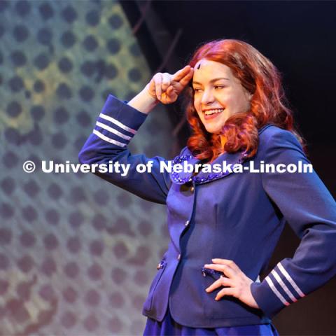 Jacquelyn vonAschwege salutes in UNL’s production of “Big Fish”. April 23, 2024. Photo by Taryn Hamill for University Communication and Marketing.