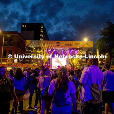 The crowd watches Cherry Glazerr perform on the main stage at the 20th Annual Lincoln Calling Festival outside the Union on City Campus. May 3, 2024. Photo by Kristen Labadie / University Communication.