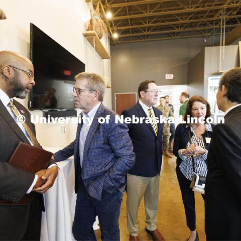 Governor Jim Pillen talks with Chancellor Rodney D. Bennett. The U.S. Department of Agriculture's (USDA's) Agricultural Research Service (ARS), the University of Nebraska–Lincoln (UNL), and Nebraska Innovation Campus held a groundbreaking ceremony today to launch the construction of the National Center for Resilient and Regenerative Precision Agriculture. May 6, 2024. Photo by Craig Chandler / University Communication and Marketing.