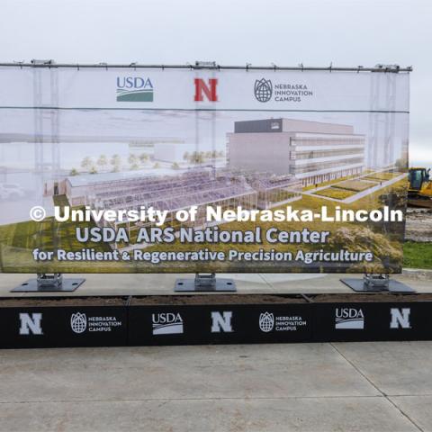 Ceremonial groundbreaking following the program. The U.S. Department of Agriculture's (USDA's) Agricultural Research Service (ARS), the University of Nebraska–Lincoln (UNL), and Nebraska Innovation Campus held a groundbreaking ceremony today to launch the construction of the National Center for Resilient and Regenerative Precision Agriculture. May 6, 2024. Photo by Craig Chandler / University Communication and Marketing.
