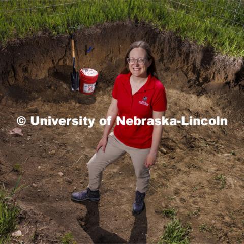 Judith Turk, Assistant Professor in the Survey Division - School of Natural Resources is a CAREER award winner. Turk will use an $854,000 grant from the National Science Foundation’s Faculty Early Career Development Program to shed light on how human activity is impacting soil degradation in the Great Plains. May 9, 2024. Photo by Craig Chandler / University Communication and Marketing.