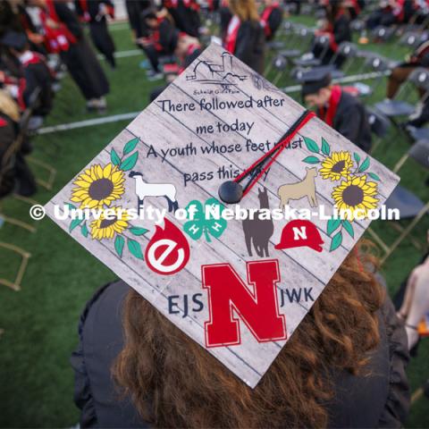 Emma Schmidt’s 4H mortar board. Undergraduate Commencement in Memorial Stadium. May 18, 2024. Photo by Craig Chandler / University Communication and Marketing.