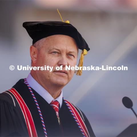 Robert M. Schafer, J.D., Chair, Board of Regents, University of Nebraska gives remarks. Undergraduate Commencement in Memorial Stadium. May 18, 2024. Photo by Craig Chandler / University Communication and Marketing.