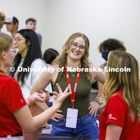 Students talk with new friends as they discuss aspects of coming to UNL. NSE New Student Enrollment. June 5, 2024. Photo by Craig Chandler / University Communication and Marketing.