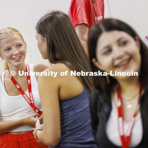 Students talk with new friends as they discuss aspects of coming to UNL. NSE New Student Enrollment. June 5, 2024. Photo by Craig Chandler / University Communication and Marketing.