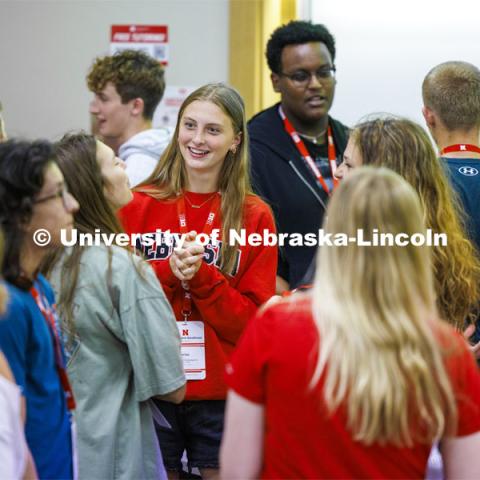 Students talk with new friends as they discuss aspects of coming to UNL. NSE New Student Enrollment. June 5, 2024. Photo by Craig Chandler / University Communication and Marketing.