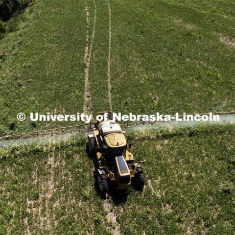 A sprayer works its way through a bean field in Lancaster County. June 23, 2024. Photo by Craig Chandler / University Communication and Marketing.