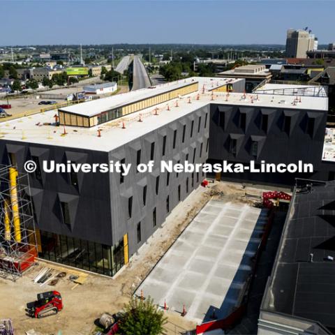 Construction on the new Hixson-Lied College of Fine and Performing Arts music building. July 18, 2024. Photo by Craig Chandler / University Communication and Marketing.