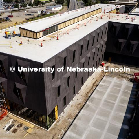 Construction on the new Hixson-Lied College of Fine and Performing Arts music building. July 18, 2024. Photo by Craig Chandler / University Communication and Marketing.