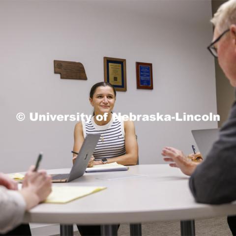 Professor Kevin Ruser meets with law students in the Immigration Clinic. College of Law Clinics. September 19, 2024. Photo by Craig Chandler / University Communication and Marketing.