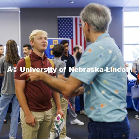 Raikes Design Studio held a job fair in the Gaughan Center where students meet the clients in a job fair environment. August 29, 2024. Photo by Craig Chandler / University Communication and Marketing.