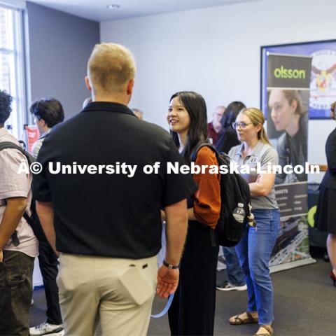 Raikes Design Studio held a job fair in the Gaughan Center where students meet the clients in a job fair environment. August 29, 2024. Photo by Craig Chandler / University Communication and Marketing.