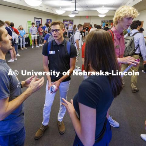 Raikes Design Studio held a job fair in the Gaughan Center where students meet the clients in a job fair environment. August 29, 2024. Photo by Craig Chandler / University Communication and Marketing.