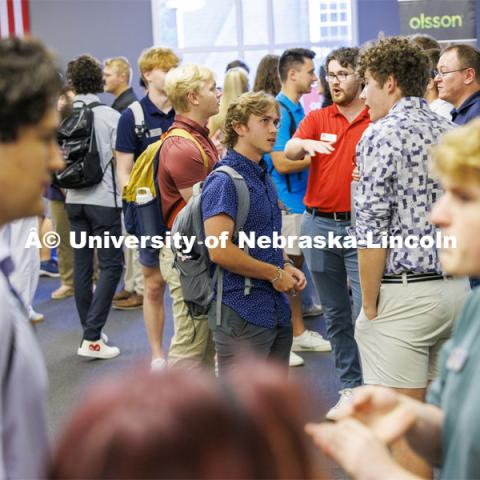 Raikes Design Studio held a job fair in the Gaughan Center where students meet the clients in a job fair environment. August 29, 2024. Photo by Craig Chandler / University Communication and Marketing.