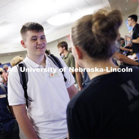 Raikes Design Studio held a job fair in the Gaughan Center where students meet the clients in a job fair environment. August 29, 2024. Photo by Craig Chandler / University Communication and Marketing.