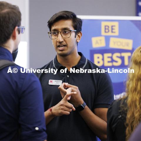 Raikes Design Studio held a job fair in the Gaughan Center where students meet the clients in a job fair environment. August 29, 2024. Photo by Craig Chandler / University Communication and Marketing.