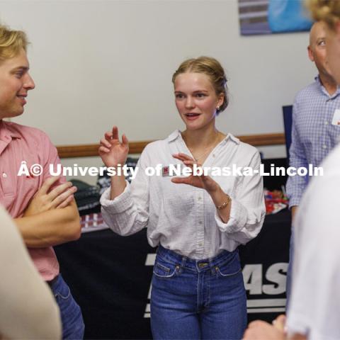 Raikes Design Studio held a job fair in the Gaughan Center where students meet the clients in a job fair environment. August 29, 2024. Photo by Craig Chandler / University Communication and Marketing.