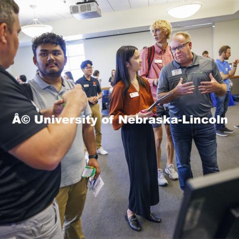 Raikes Design Studio held a job fair in the Gaughan Center where students meet the clients in a job fair environment. August 29, 2024. Photo by Craig Chandler / University Communication and Marketing.