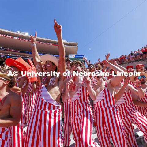 The student section cheer on the Huskers. Nebraska football game vs UTEP. August 31, 2024. Photo by Craig Chandler / University Communication and Marketing.