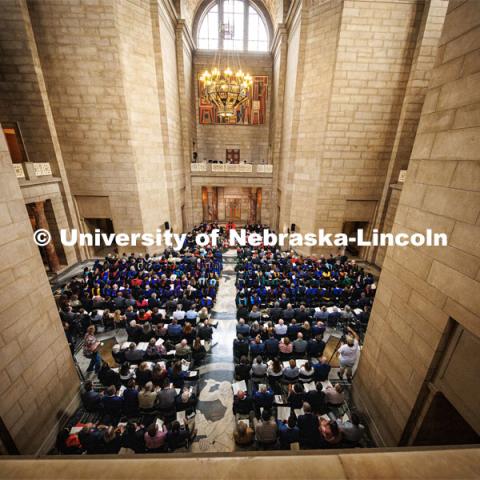 Chancellor Rodney D. Bennett speaks at President Jeffrey Gold's Investiture Ceremony in the Nebraska State Capitol. September 5, 2024. Photo by Kristen Labadie / University Communication.