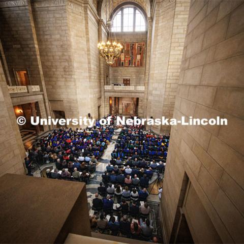 President Jeffrey P. Gold, M.D. speaks at the Investiture Ceremony in the Nebraska State Capitol. September 5, 2024. Photo by Kristen Labadie / University Communication.