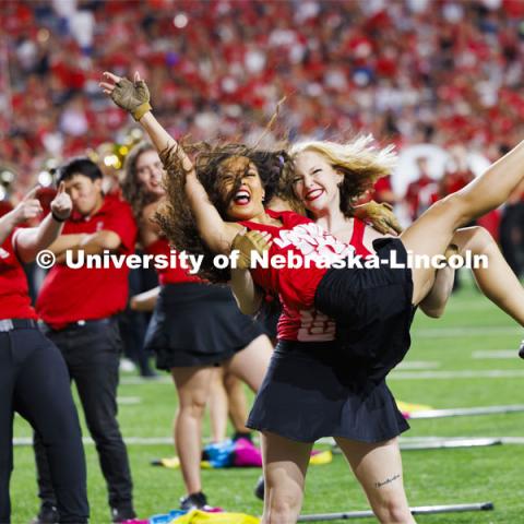 Cornhusker Marching Band Color Guard perform at the Nebraska vs. Illinois football game. September 20, 2024. Photo by Craig Chandler / University Communication and Marketing.