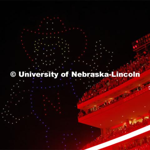 Drone light show at the Nebraska vs. Illinois football game. September 20, 2024. Photo by Craig Chandler / University Communication and Marketing.