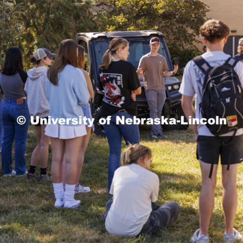 David Wedin, Director of the Grassland Studies Center and Professor in the School of Natural Resources, paneled off an area of the prairie grasses north of Hardin Hall and brought in four head of cattle. The cattle were part of an outdoor teaching lab for students including those in NRES220 Principles of Ecology. September 30, 2024. Photo by Craig Chandler / University Communication and Marketing.