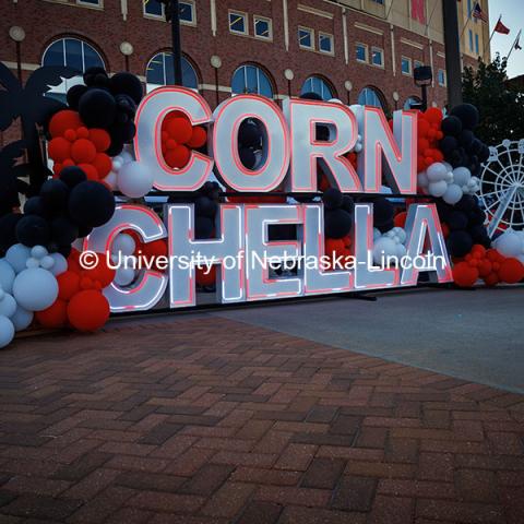 Cornchella photo sign in front of Memorial Stadium. 2024 Homecoming celebration. October 4, 2024. Photo by Kristen Labadie / University Communication.