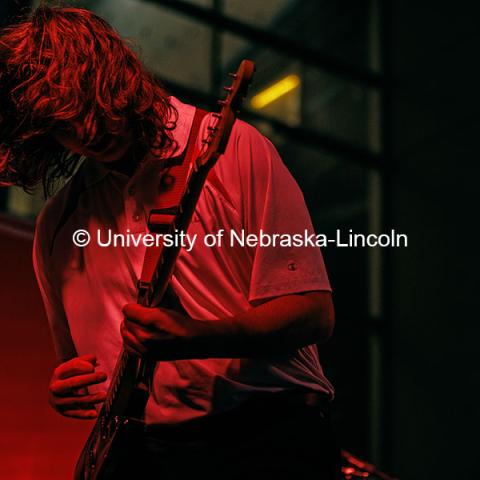 Simon Nabb, the lead singer of the Breakroom Band, at the 2024 Battle of the Bands. 2024 Homecoming celebration. October 4, 2024. Photo by Kristen Labadie / University Communication.