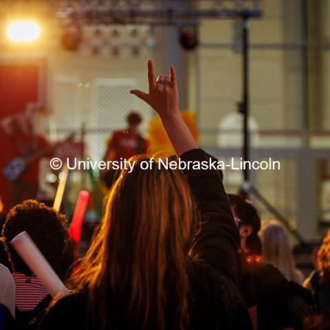 Students having fun at the Battle of the Bands at Cornchella. 2024 Homecoming celebration. October 1, 2024. Photo by Kristen Labadie / University Communication.