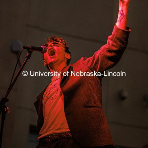 Noah Trumble, the lead singer of the Pearl Parade band at the 2024 Battle of the Bands. 2024 Homecoming celebration. October 4, 2024. Photo by Kristen Labadie / University Communication.