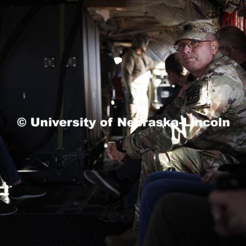 Lt. Col. Tom Slykhuis watches out the landscape fly by. ROTC cadets on fall exercise. October 4, 2024. Photo by Craig Chandler / University Communication and Marketing.