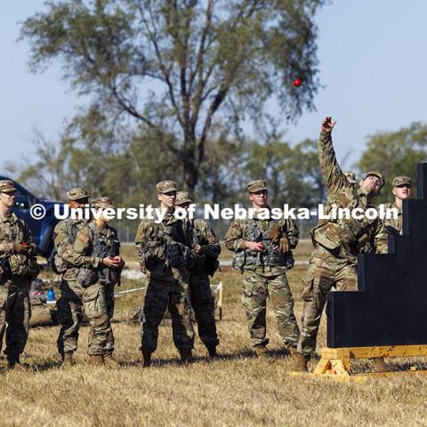 ROTC cadets on fall exercise practice their grenade throwing. October 4, 2024. Photo by Craig Chandler / University Communication and Marketing.